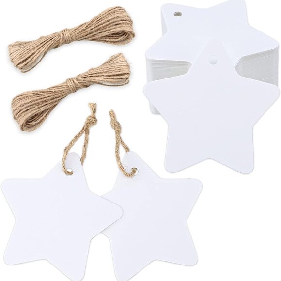 Christmas Star Gift Tags - 100Pcs Blank White Paper Tags with String, 2.4in Star - Picture 1 of 8